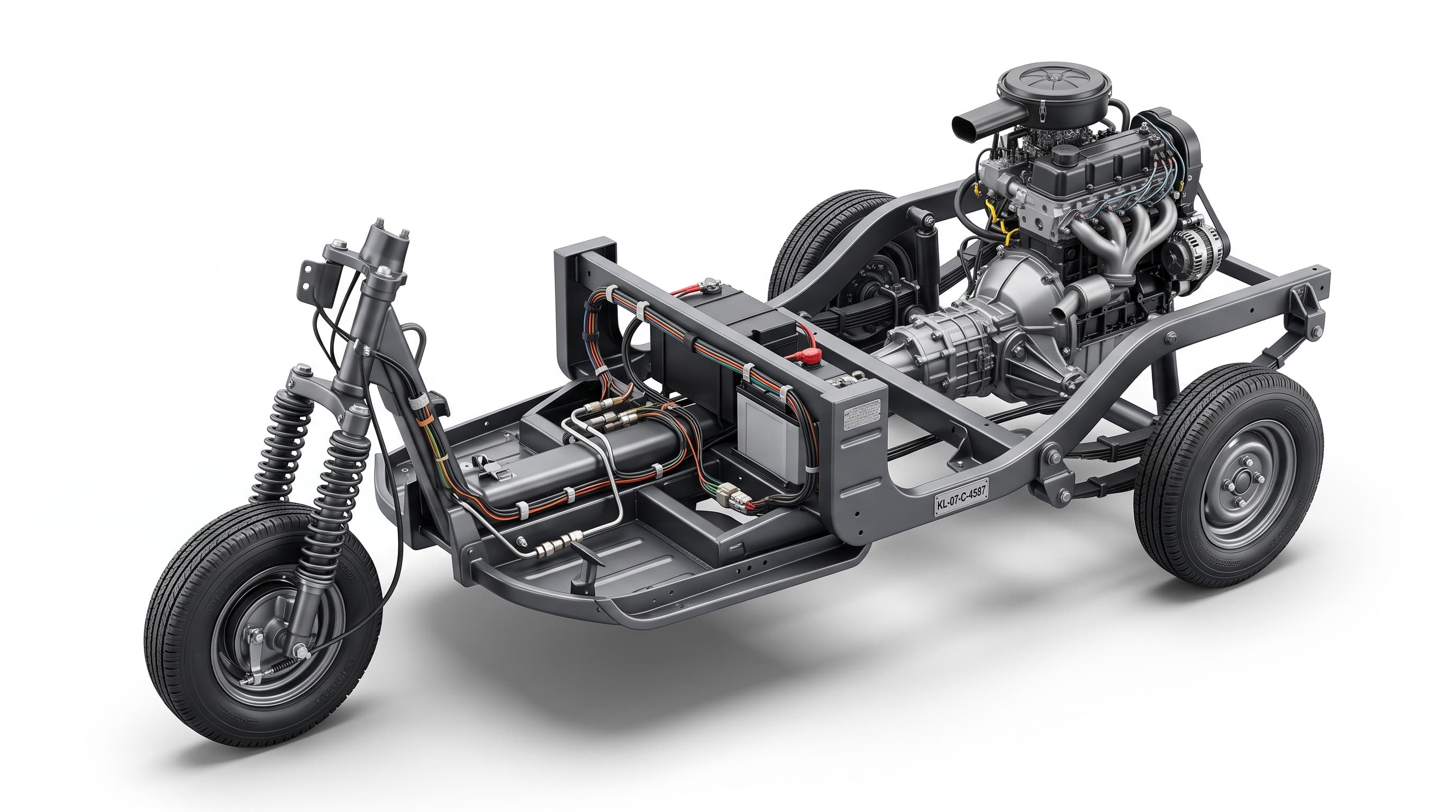 Neptune three-wheeler bare chassis and engine